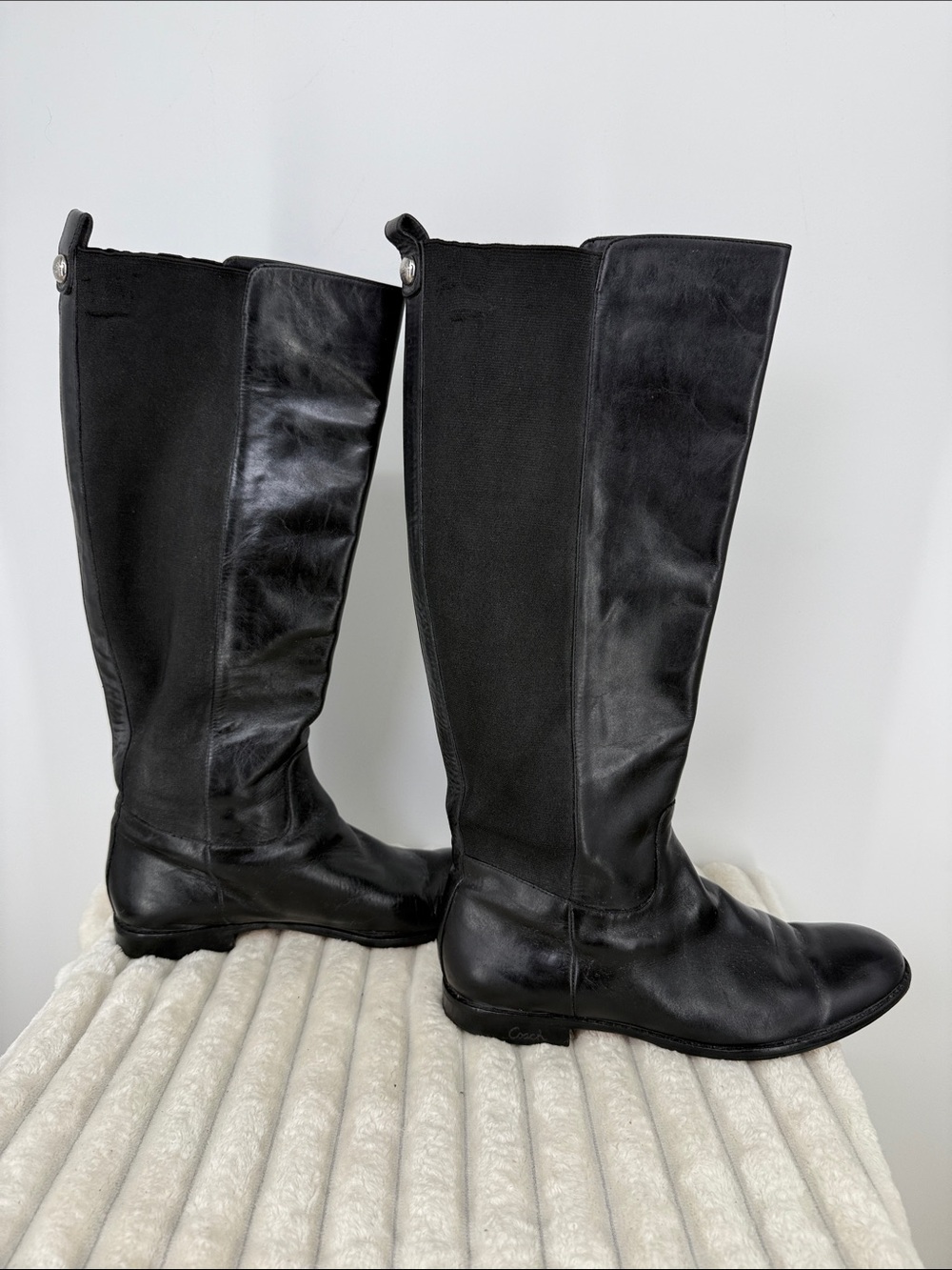 Vtg Coach “Carrieann” Black Leather Tall Riding Boots Sz 9B